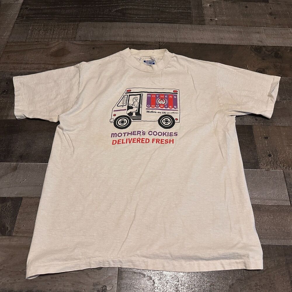Vintage Shirt Mens Large White Mothers Truckers Always Deliver Cookies